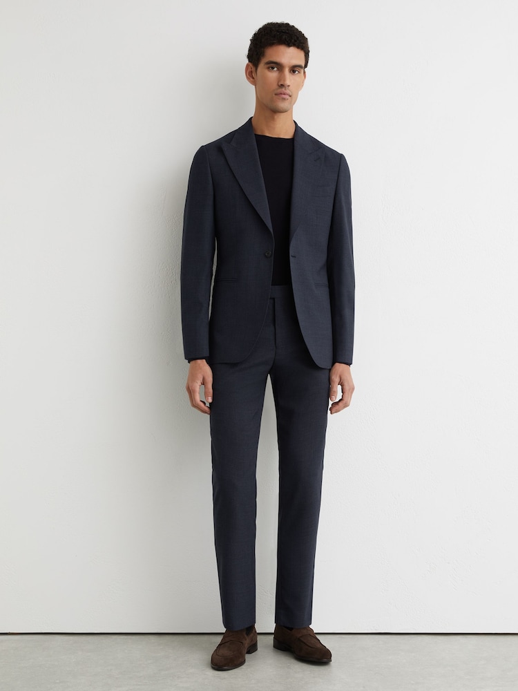 Reiss Airforce Blue Fibre Wool Textured Tailored-Fit Trousers - Image 1 of 6 Reiss Airforce Blue Fibre Wool Textured Tailored-Fit Trousers - Image 1 of 6