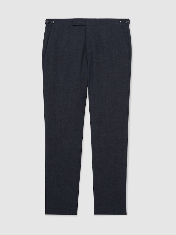 Reiss Airforce Blue Fibre Wool Textured Tailored-Fit Trousers - Image 2 of 6 Reiss Airforce Blue Fibre Wool Textured Tailored-Fit Trousers - Image 2 of 6
