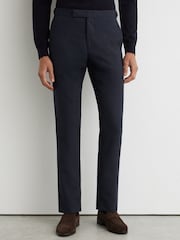 Reiss Airforce Blue Fibre Wool Textured Tailored-Fit Trousers - Image 3 of 6