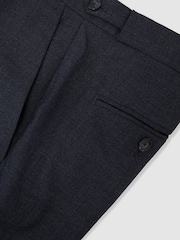 Reiss Airforce Blue Fibre Wool Textured Tailored-Fit Trousers - Image 6 of 6