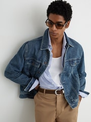 Reiss Indigo Blue Wash Place Denim Trucker Jacket - Image 1 of 6