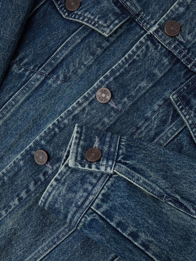 Reiss Indigo Blue Wash Place Denim Trucker Jacket - Image 6 of 6