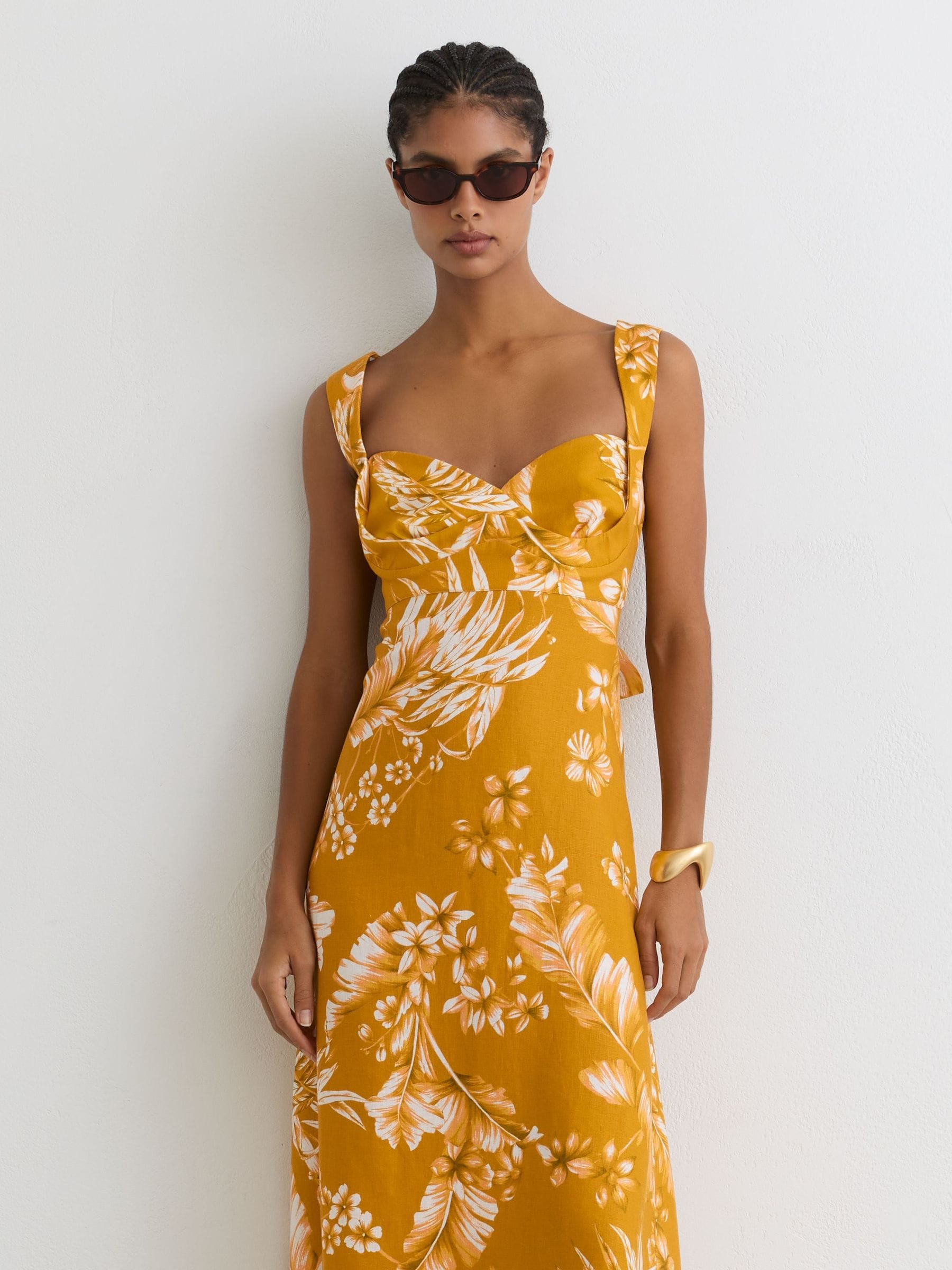 Buy Reiss Yellow Addison Linen Floral-Print Midi Dress from Next USA