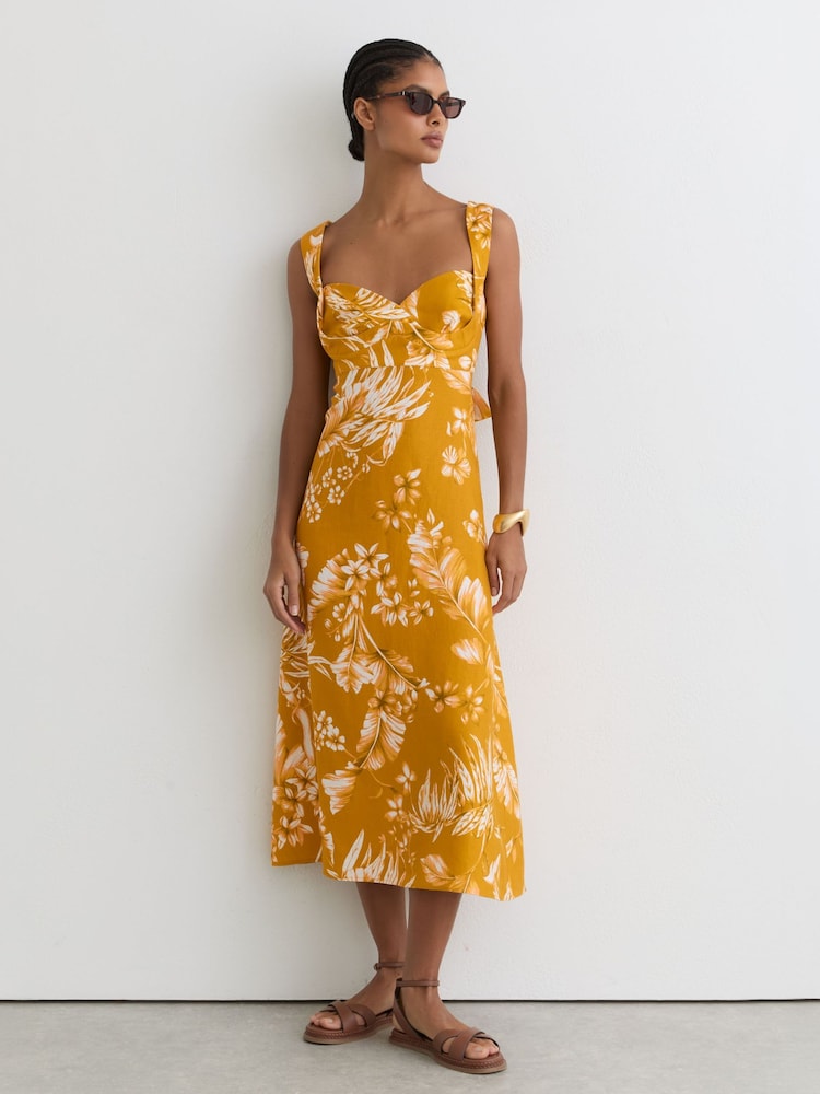 reiss amber floral midi dress &merci Tiered Floral Print Midi Dress in Off White Dark Amber S