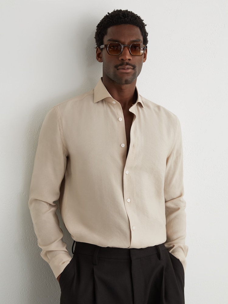 Reiss Stone Oscar Modal-Blend Regular-Fit Shirt - Image 1 of 7 Reiss Stone Oscar Modal-Blend Regular-Fit Shirt - Image 1 of 7