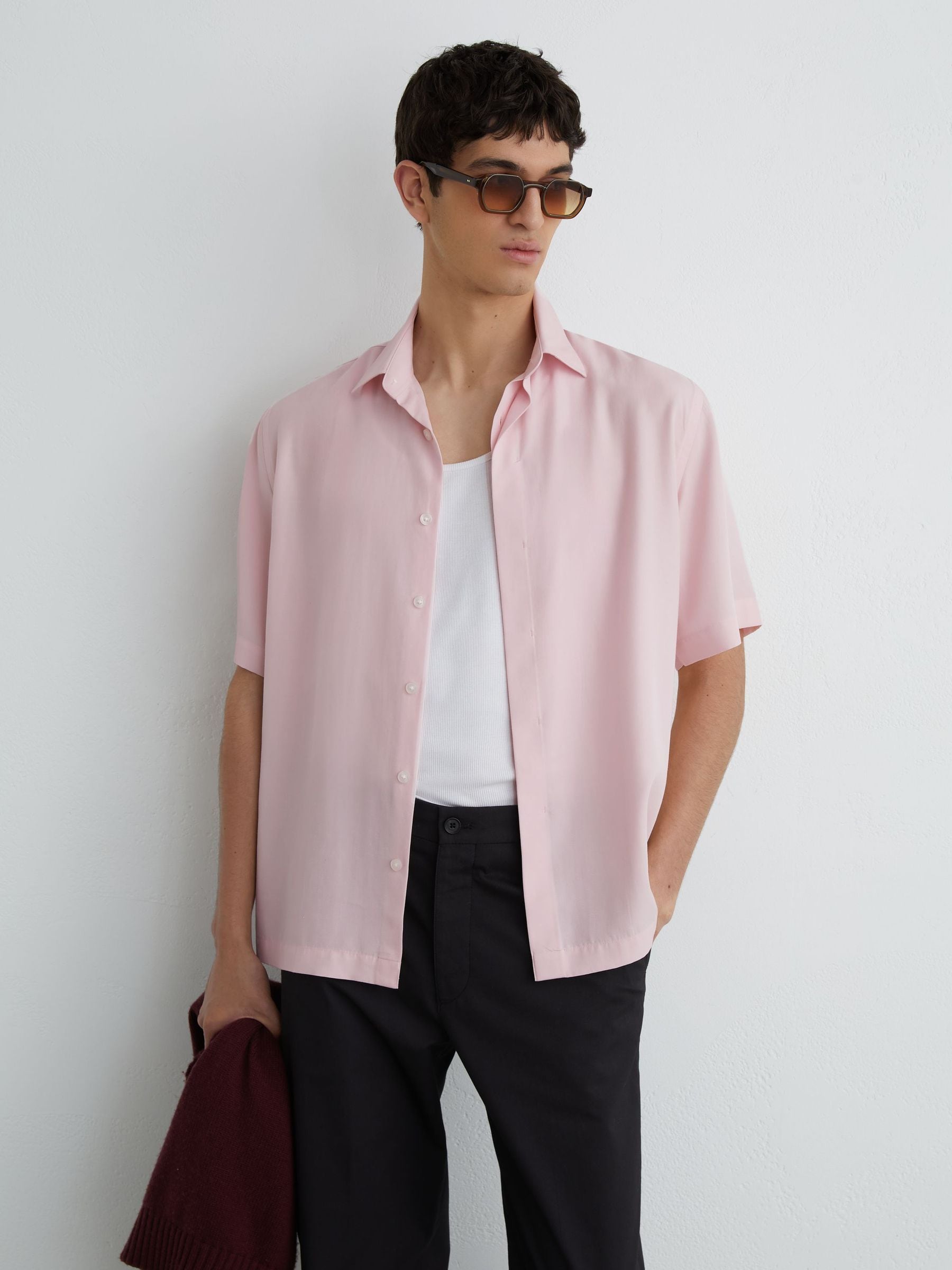 Buy Reiss Soft Pink Supra Lyocell-Linen Short-Sleeve Shirt from