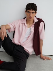 Reiss Soft Pink Supra Lyocell-Linen Short-Sleeve Shirt - Image 4 of 5