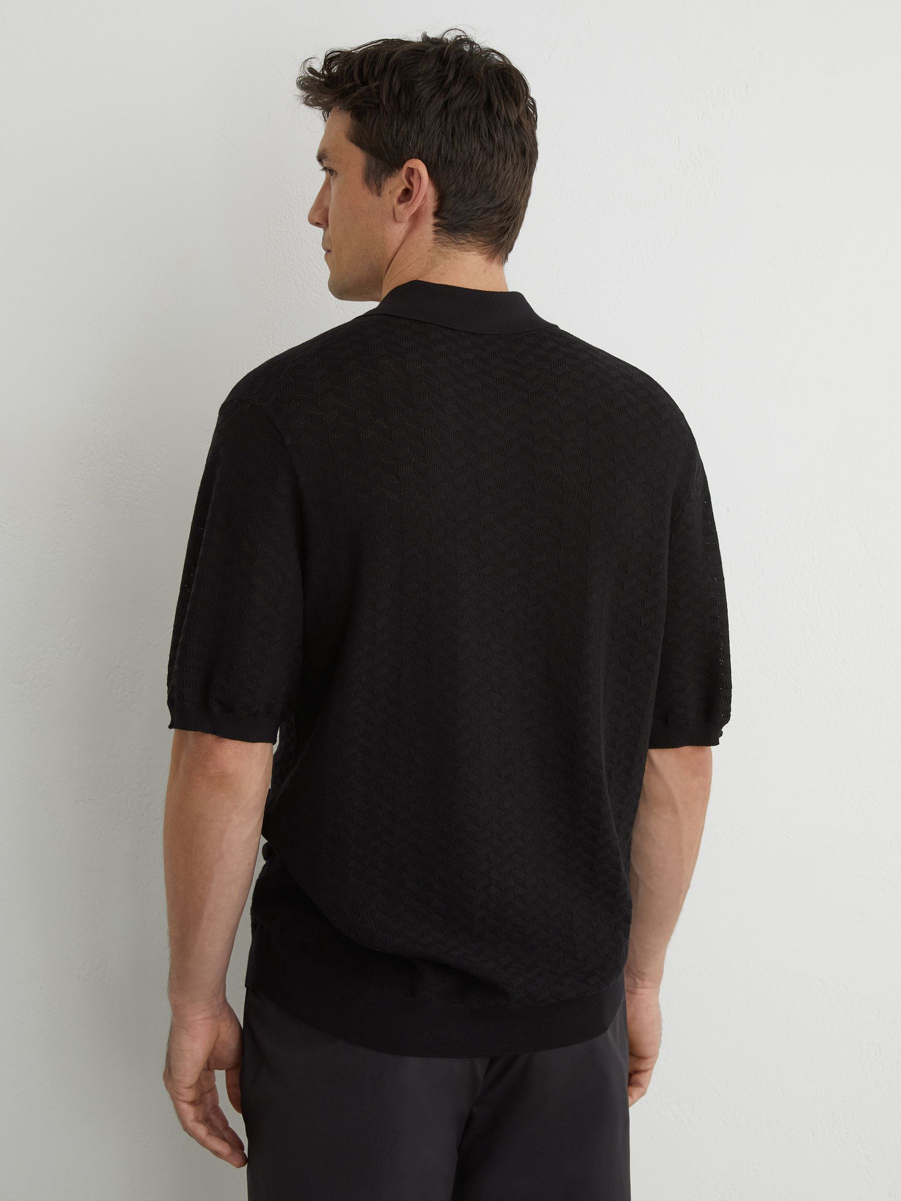Buy Reiss Black Phoenix Textured-Knit Button-Through Shirt from
