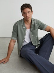 Reiss Sage Blake Stitch-Detail Zip-Through Knit Shirt - Image 6 of 7