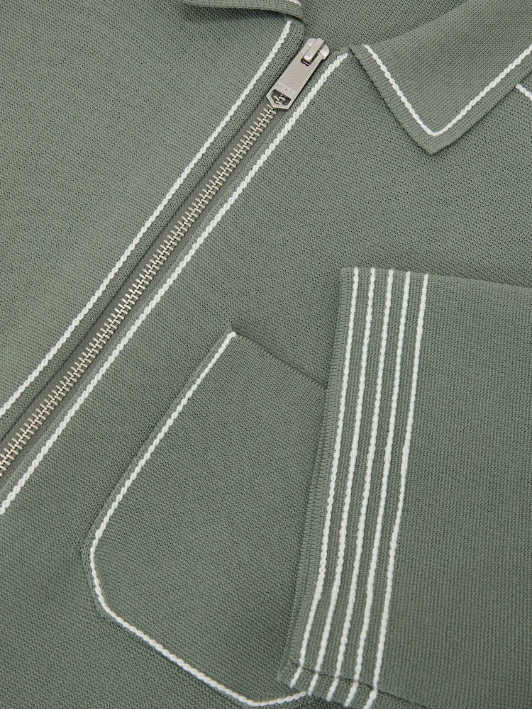 Reiss Sage Blake Stitch-Detail Zip-Through Knit Shirt - Image 7 of 7