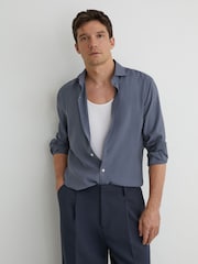 Reiss Airforce Blue Oscar Modal-Blend Regular-Fit Shirt - Image 1 of 7