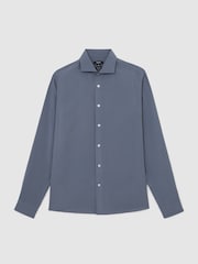 Reiss Airforce Blue Oscar Modal-Blend Regular-Fit Shirt - Image 2 of 7