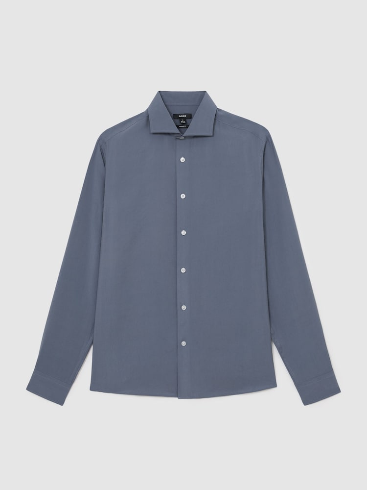 Reiss Airforce Blue Oscar Modal-Blend Regular-Fit Shirt - Image 2 of 7