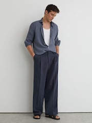 Reiss Airforce Blue Oscar Modal-Blend Regular-Fit Shirt - Image 3 of 7