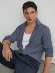 Reiss Airforce Blue Oscar Modal-Blend Regular-Fit Shirt - Image 4 of 7