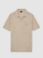 Reiss Beige Fairmont Linen Open-Collar Knit Polo Shirt - Image 2 of 6