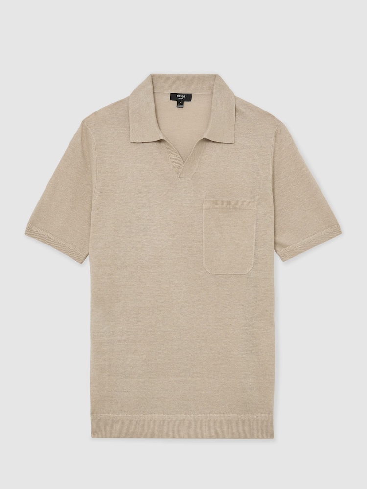 Reiss Beige Fairmont Linen Open-Collar Knit Polo Shirt - Image 2 of 6