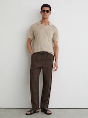 Reiss Beige Fairmont Linen Open-Collar Knit Polo Shirt - Image 3 of 6