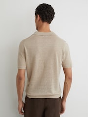 Reiss Beige Fairmont Linen Open-Collar Knit Polo Shirt - Image 5 of 6