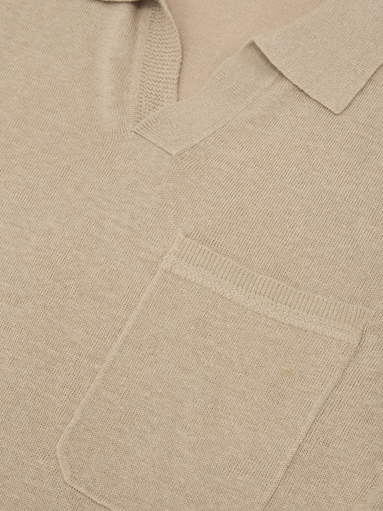 Reiss Beige Fairmont Linen Open-Collar Knit Polo Shirt - Image 6 of 6