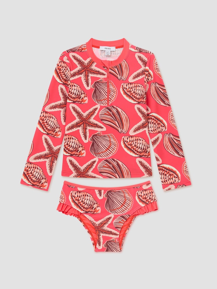 Reiss Coral Pink Nola 9-13 yrs Printed Rash Vest Bikini Set - Image 2 of 3