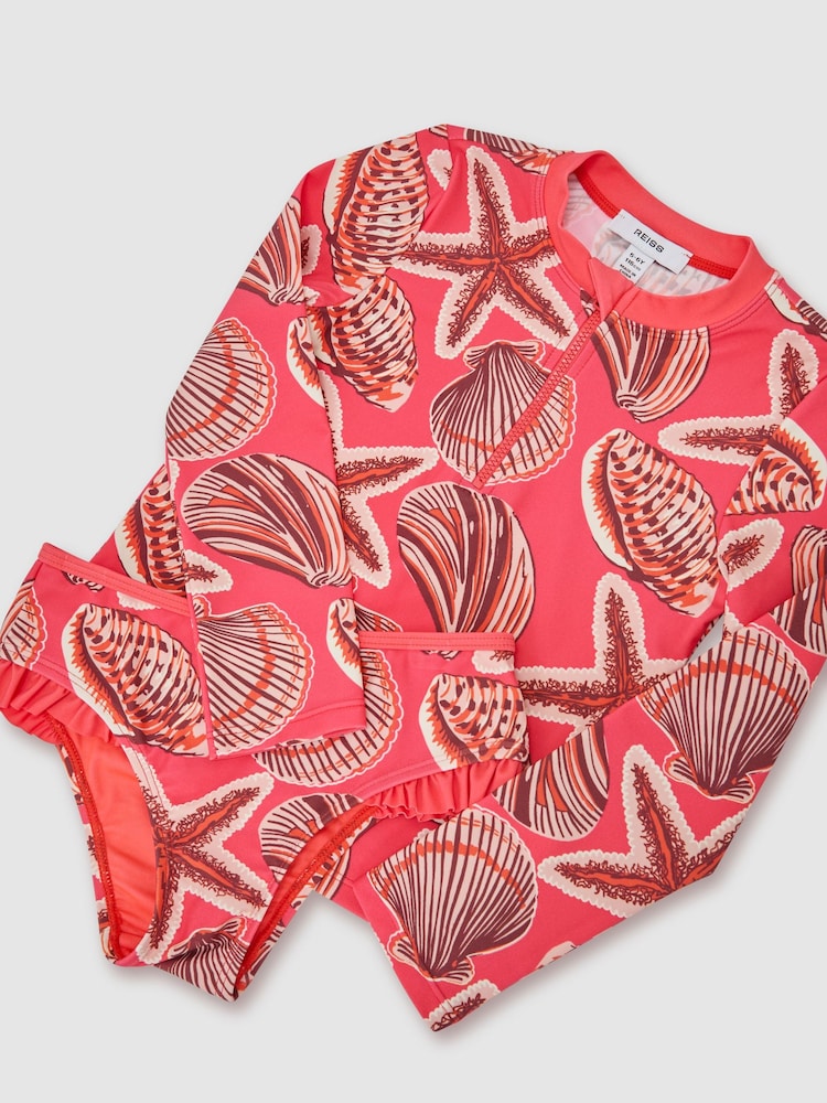 Reiss Coral Pink Nola 9-13 yrs Printed Rash Vest Bikini Set - Image 3 of 3