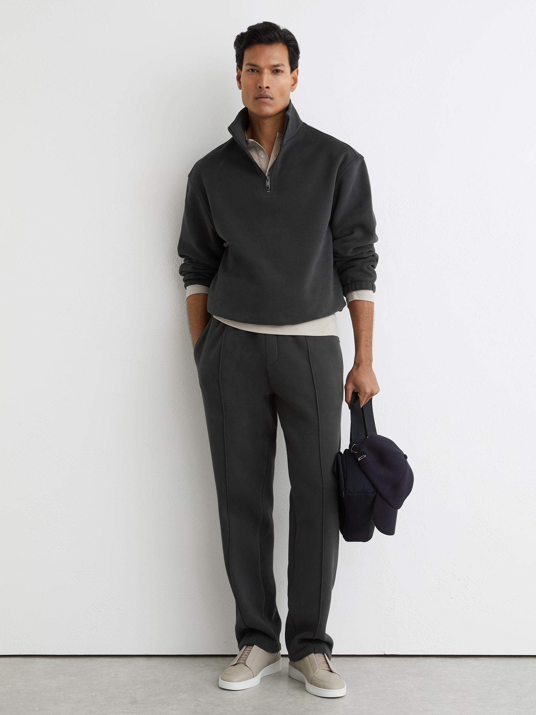 Buy Reiss Washed Black Quinn Cotton-Blend Washed Half-Zip