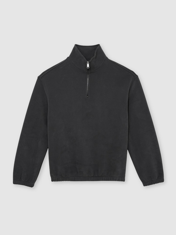 Reiss Washed Black Quinn Cotton-Blend Half-Zip Sweatshirt - Image 2 of 6
