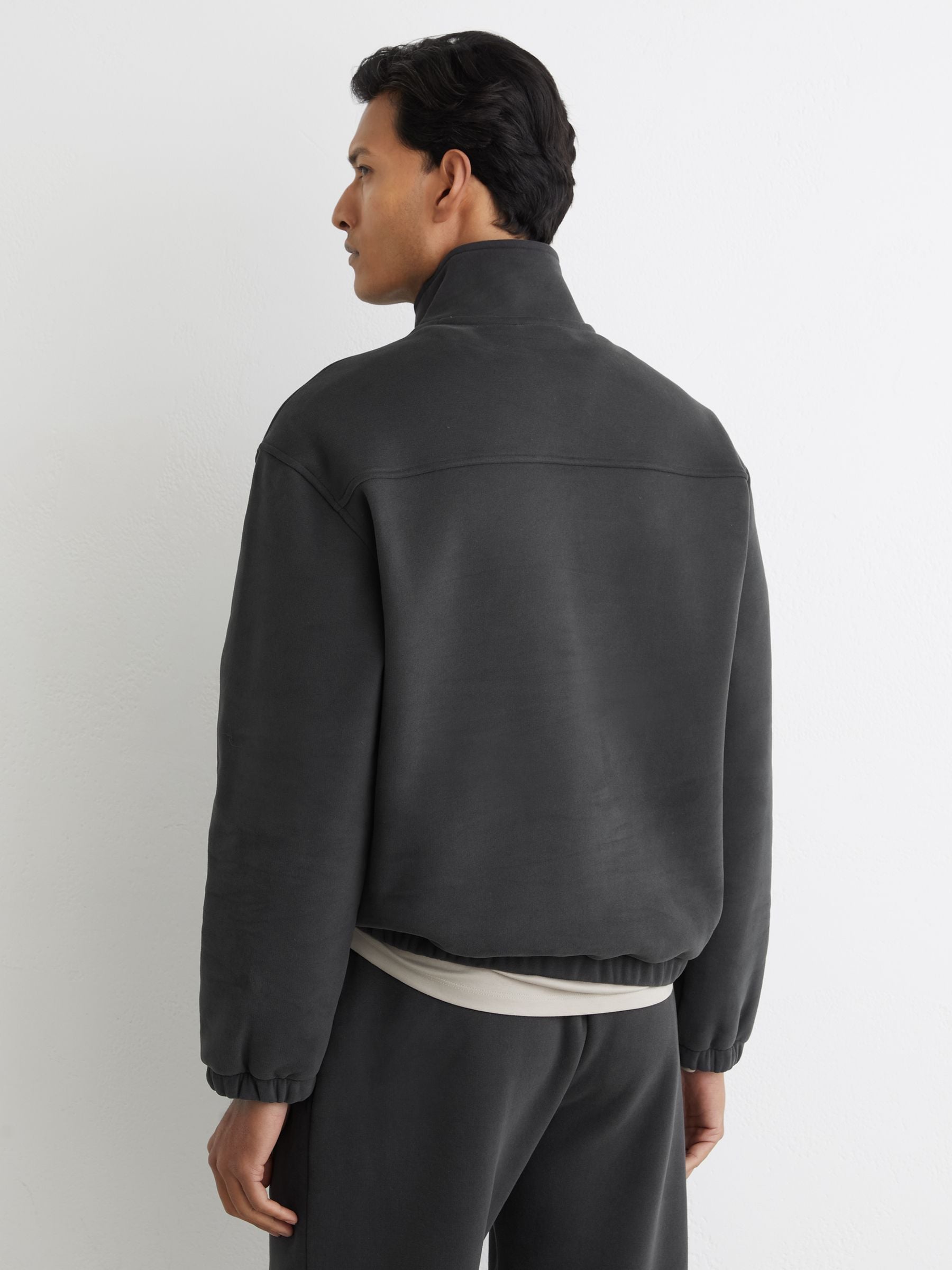 Buy Reiss Washed Black Quinn Cotton-Blend Washed Half-Zip