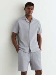 Reiss Soft Blue Felipe Textured Jacquard Cuban-Collar Shirt - Image 1 of 6