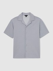Reiss Soft Blue Felipe Textured Jacquard Cuban-Collar Shirt - Image 2 of 6