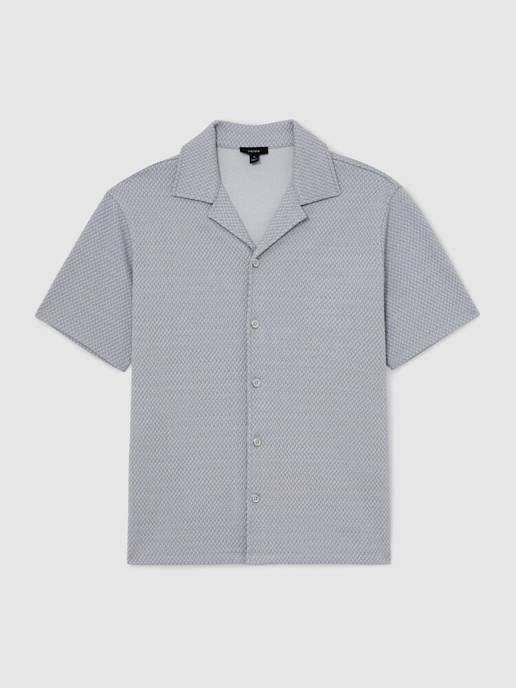 Reiss Soft Blue Felipe Textured Jacquard Cuban-Collar Shirt - Image 2 of 6