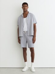 Reiss Soft Blue Felipe Textured Jacquard Cuban-Collar Shirt - Image 3 of 6