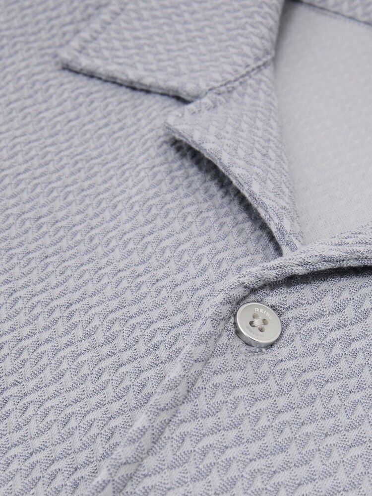 Reiss Soft Blue Felipe Textured Jacquard Cuban-Collar Shirt - Image 6 of 6