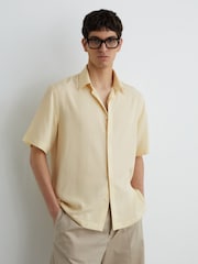 Reiss Lemon Yellow Supra Lyocell-Linen Short-Sleeve Shirt - Image 1 of 5