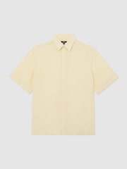 Reiss Lemon Yellow Supra Lyocell-Linen Short-Sleeve Shirt - Image 2 of 5