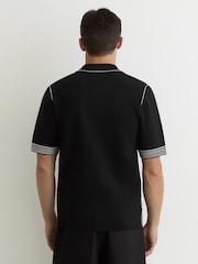 Reiss Black Newbury Contrast-Stitch Knitted Polo Shirt - Image 5 of 6
