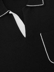 Reiss Black Newbury Contrast-Stitch Knitted Polo Shirt - Image 6 of 6