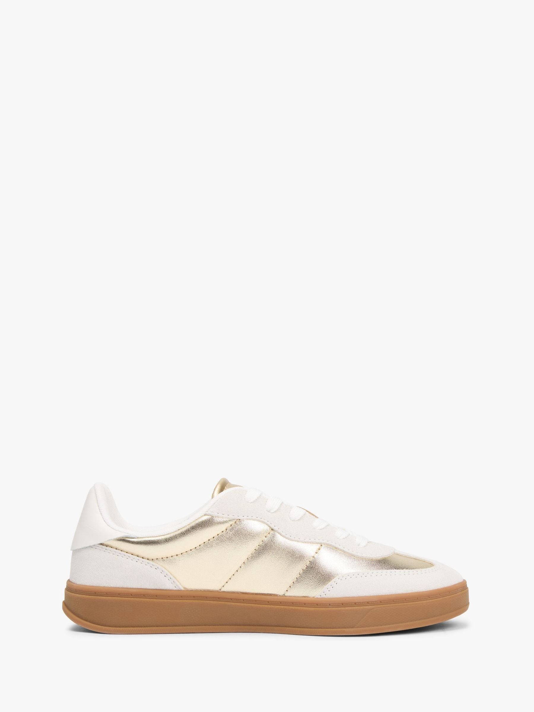Buy Tommy Hilfiger Gold Monogram Metallic Leather Trainers from