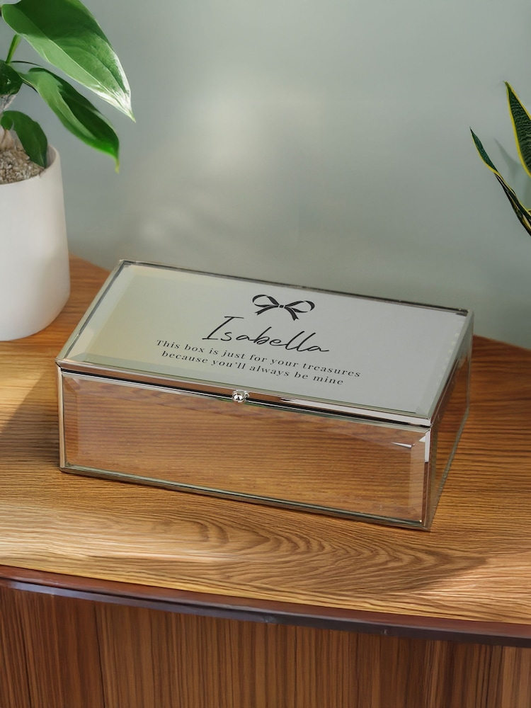 Personalised Bow Mirrored Jewellery Box by PMC - Image 2 of 3 Personalised Bow Mirrored Jewellery Box by PMC - Image 2 of 3