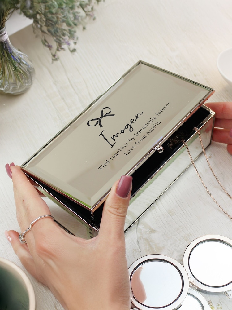Personalised Bow Mirrored Jewellery Box by PMC - Image 3 of 3 Personalised Bow Mirrored Jewellery Box by PMC - Image 3 of 3