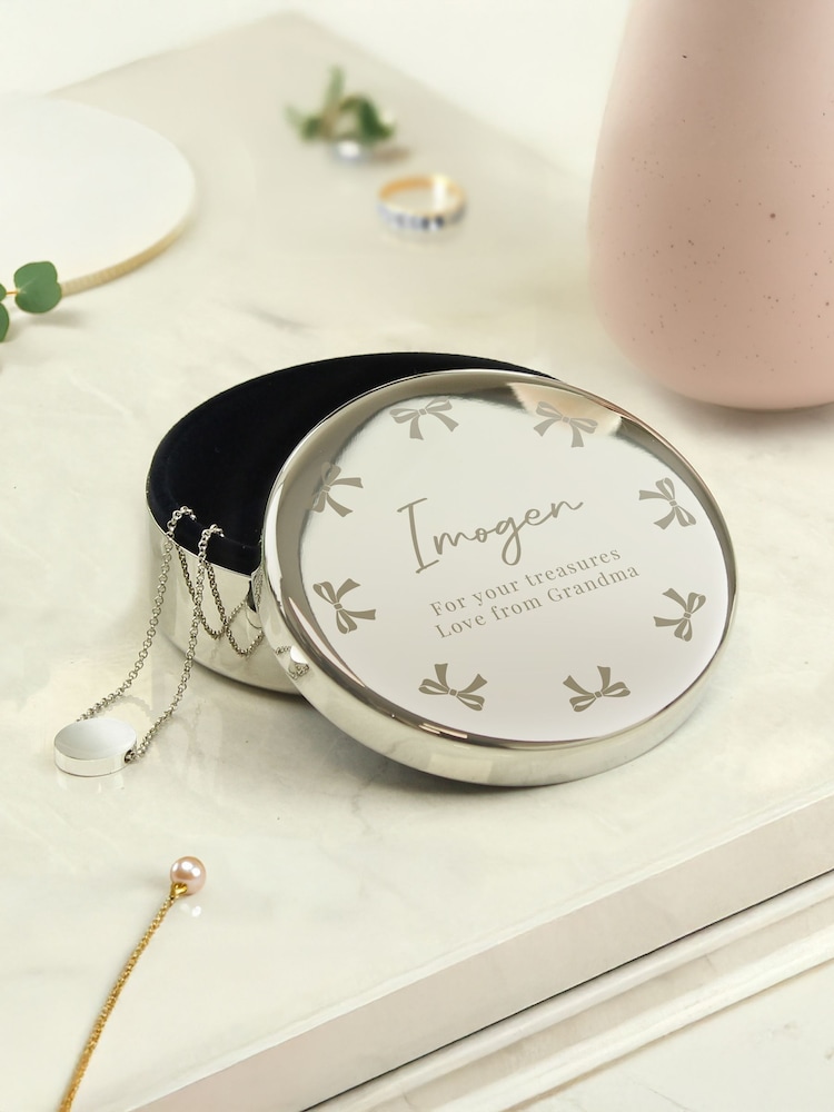Personalised Personalised Bow Round Trinket Box by PMC - Image 2 of 3 Personalised Personalised Bow Round Trinket Box by PMC - Image 2 of 3