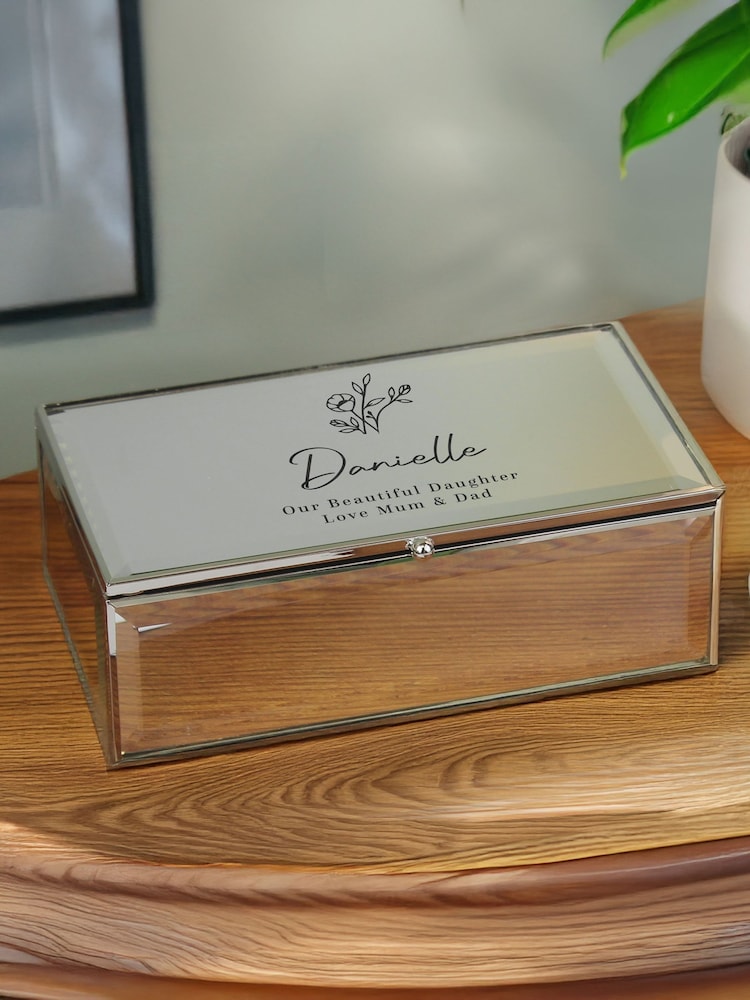 Personalised Floral Mirrored Jewellery Box by PMC - Image 1 of 3 Personalised Floral Mirrored Jewellery Box by PMC - Image 1 of 3
