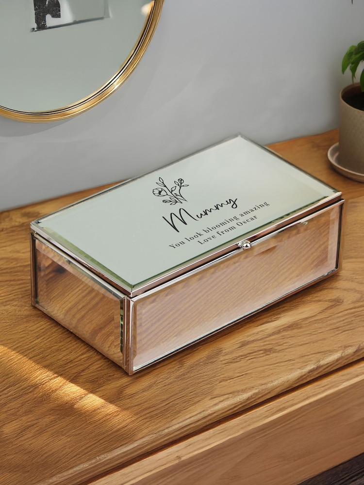 Personalised Floral Mirrored Jewellery Box by PMC - Image 3 of 3 Personalised Floral Mirrored Jewellery Box by PMC - Image 3 of 3