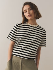 Black/Ecru Stripe Heavyweight Short Sleeve Crew Neck T-Shirt - Image 1 of 6