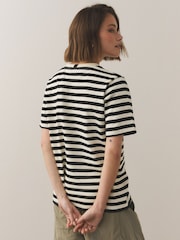Black/Ecru Stripe Heavyweight Short Sleeve Crew Neck T-Shirt - Image 3 of 6
