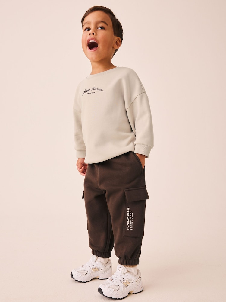 Ecru Marl Crew Neck Sweat Top and Utility Joggers Set (3mths-7yrs) - Image 1 of 12 Ecru Marl Crew Neck Sweat Top and Utility Joggers Set (3mths-7yrs) - Image 1 of 12