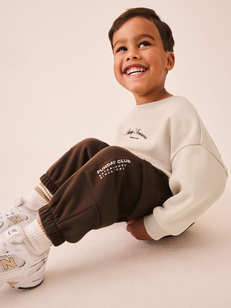 Ecru Marl Crew Neck Sweat Top and Utility Joggers Set (3mths-7yrs) - Image 2 of 12 Ecru Marl Crew Neck Sweat Top and Utility Joggers Set (3mths-7yrs) - Image 2 of 12