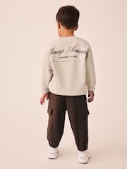 Ecru Marl Crew Neck Sweat Top and Utility Joggers Set (3mths-7yrs) - Image 4 of 12