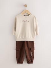 Ecru Marl Crew Neck Sweat Top and Utility Joggers Set (3mths-7yrs) - Image 6 of 12
